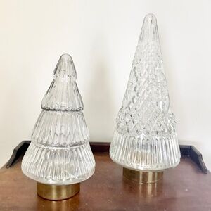 Set of two ribbed and fair isle print glass fairy light battery operated trees